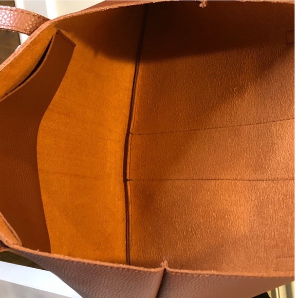 VINCE CAMUTO Tumbled Brown Vegan Leather With Black Stripe Tote Bag Carryall - Picture 14 of 17